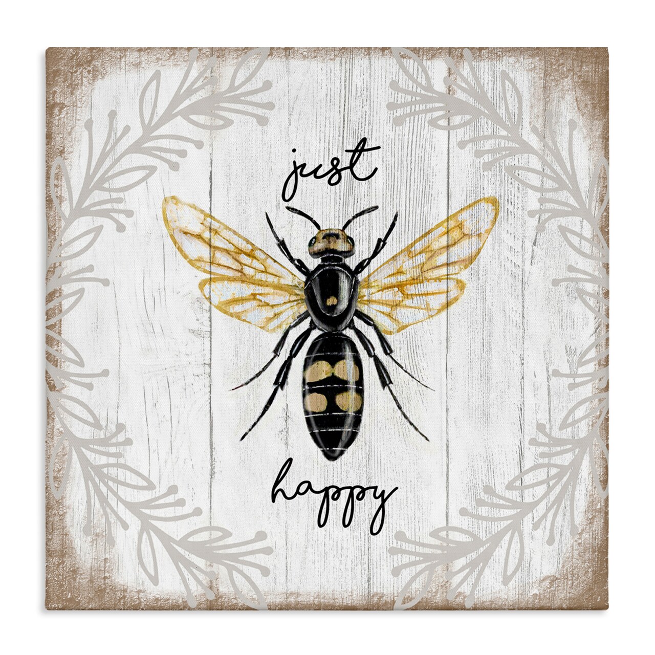 Stupell Industries Just Be Happy Charming Bee Canvas Wall Art